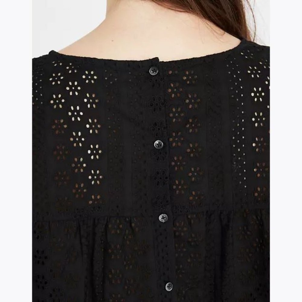 MADEWELL Black Eyelet Tiered Button-Back Top sz XS - Picture 12 of 15